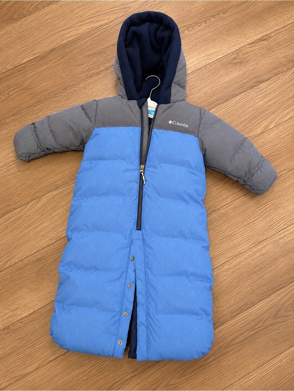 Columbia Blue and Gray Infant Puffer Bunting with Hood